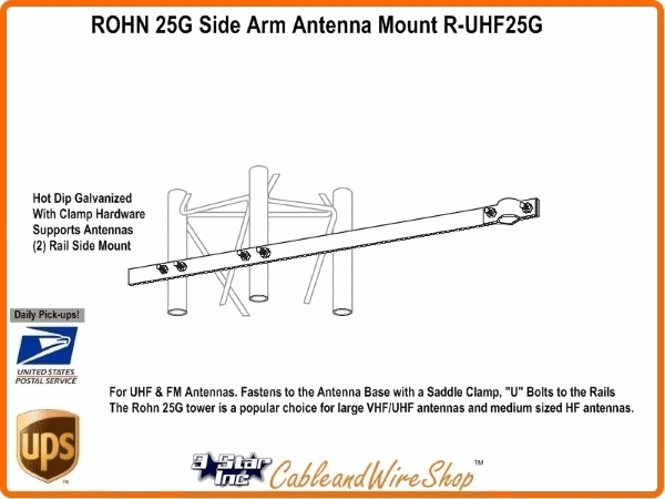 ROHN 25G Tower UHF25G Side Arm Whip Antenna Mount 610074820314  