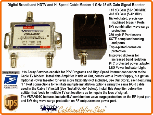 Cable TV and Hi Speed Cable Modem 1 GHz 15 dB Signal Booster